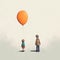Walking On Clouds With An Orange Balloon - Digital Painting Illustration