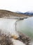 Walking the Crowley Lake beach by the columns