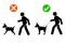 Walking with the dog, keep your dog on a leash. Cartoon walk with hound and lead icon. Pet on lead allowed only. Vector stick