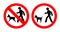 Walking with the dog, keep your dog on a leash. Cartoon walk with hound and lead icon. Pet on lead allowed only. Vector stick