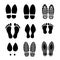 Walking footprints and steps of human shoes and feet black icon on white like elements for design, stock vector illustration