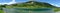 Walking hiking around Ladis - the Scenic hike path - mountain lake, green hill wide panorama picture