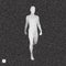 Walking Man. 3D Human Body Model. Black and white grainy dotwork design. Stippled vector illustration