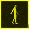 Walking Man. 3D Human Body Model. Black and yellow grainy design.