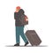 Walking man with suitcase and backpack. Emigration. Crossing the border. Vector illustration