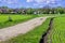 Walking on a path at Carr Mill Dam, St Helens, Merseyside, UK