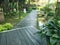 Walking path in the garden. Thailand Spa Resort wooden walkway