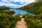 Walking path leading to Lagoa do Fogo volcanic lake, Azores, Portugal