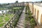 Walking path next to the green yard with circles in Versailles Castle in Paris, France