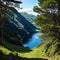 Walking path with view of the lakes of Sete Cidades, Azores, Portugal.Civil parish in the centre of the