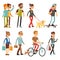 Walking people. Human persons on street in outdoor activity vector set