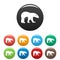 Walking polar bear icons set color