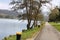 Walking promenade along the Moselle River in Remich, Luxembourg in early spring time