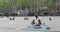 Walking and relaxing people on square of Pompidou Centre