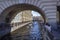 A walking river tram in the canal near the Hermitage. Tourists in the center of St. Petersburg on a sunny summer day