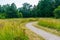 Walking road with grass land, nature landscape in the Melanen, Halsteren, Bergen op zoom, The Netherlands
