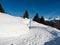 Walking route in winter in resort Ladis, Fiss, Serfaus in ski resort in Tyrol