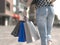 Walking shopping woman holding bag