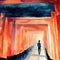 Walking through the shrine\'s tunnel of 1,000 torii gates with watercolor with Generative AI