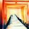 Walking through the shrine\'s tunnel of 1,000 torii gates with watercolor with Generative AI