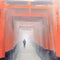 Walking through the shrine\'s tunnel of 1,000 torii gates with watercolor with Generative AI