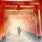 Walking through the shrine\'s tunnel of 1,000 torii gates with watercolor with Generative AI