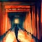 Walking through the shrine\'s tunnel of 1,000 torii gates with watercolor with Generative AI