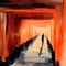 Walking through the shrine\'s tunnel of 1,000 torii gates with watercolor with Generative AI