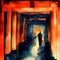 Walking through the shrine\'s tunnel of 1,000 torii gates with watercolor with Generative AI