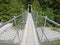 Walking suspension bridge into tropical jungle