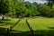 Walking trail across lawn in rural public park