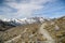 Walking trail on Hohsaas with beautiful views on Fee glacier and surrounding massive above Saas-Fee village