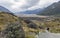 Walking trail to the Blue Lakes and Tasman Glacier View, Aoraki / Mount Cook with Tasman River seen in background