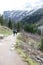 Walking trails at Lake Louise, Alberta, Canada, showing mountains and forest