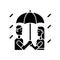 Walking under rain black glyph icon