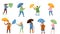 Walking Under Umbrella People Characters in Rainy Day Vector Illustration Set