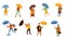 Walking Under Umbrella People Characters in Rainy Day Vector Illustration Set