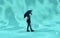 Walking underwater. Person walks underwater holding an umbrella