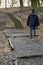 Walking uphill to steps at Tandle Hill, Royton