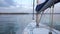 Walking on water. View from the stem of yacht. Close up