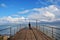 Walking way and Vasco da Gama bridge over Tagus river