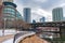 Walkway along the Chicago River at Ward Park in River North Chicago during Winter