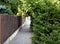 A walkway along the garden fence leads through a tunnel of spruce branches. shaped so that it can be walked on. very pleasant in t