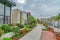 Walkway along homes and canal in the dreamy Long Beach California neighborhood