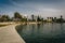 Walkway along the lake at MacArthur Park, in Westlake, Los Angel