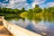 Walkway along a pond at Patterson Park, Baltimore, Maryland.