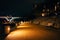 Walkway along the Potomac River at night, in Alexandria, Virginia.