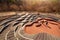 Walkway architecture at sunset in Anyang art public park, South Korea