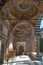 Walkway around main church decorated with frescoes, Rila Monastery, Bulgaria