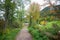 Walkway in autumnal landscape upper bavaria, Fischhausen, schliersee area